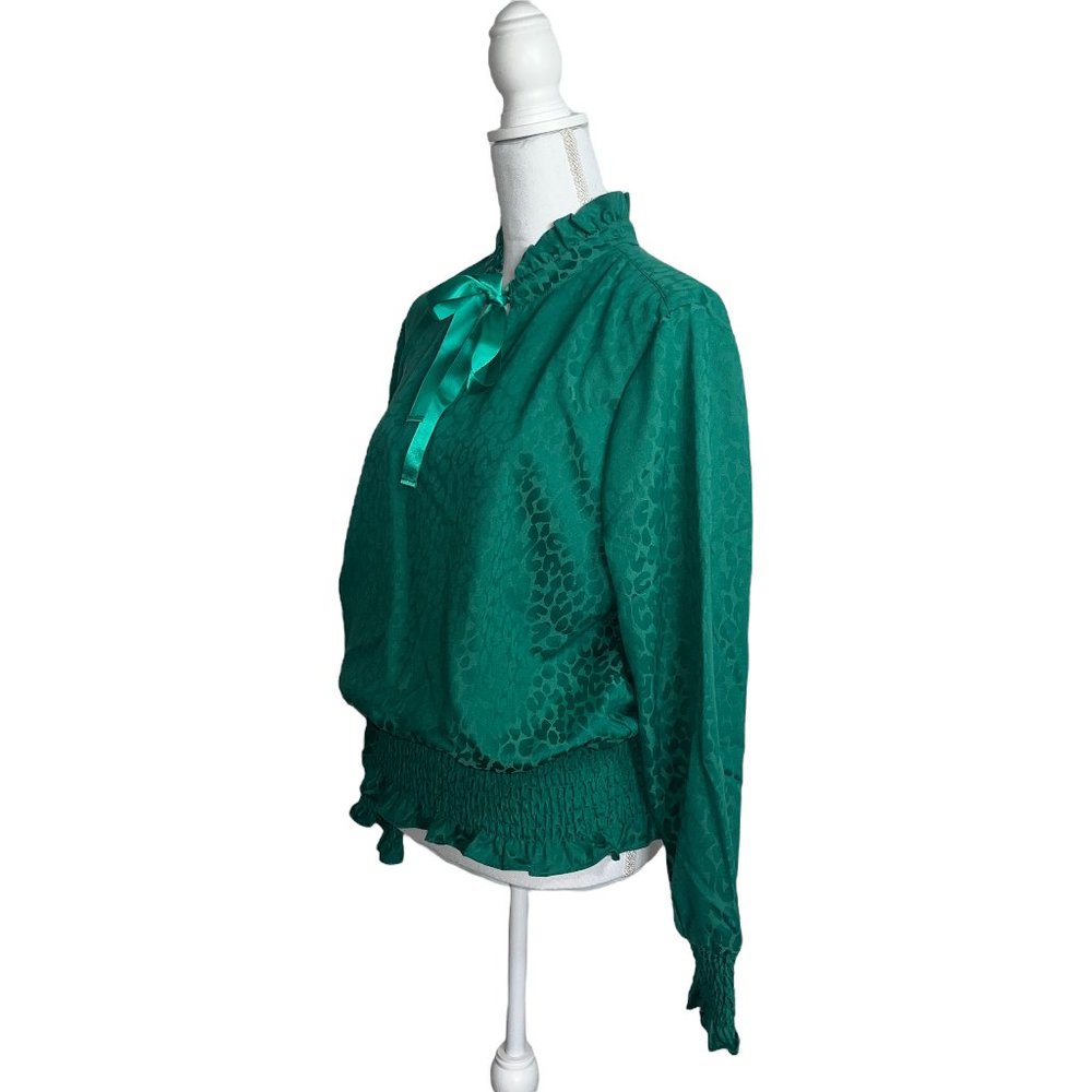 G.I.L.I. Animal Jacquard Woven Top with Smocked Waist and Cuff Detail